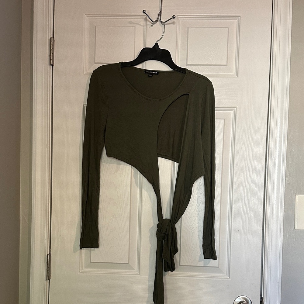 Forever 21 Olive Green Tie-Front Blouse